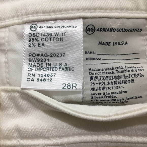 AG Adriano Goldschmeid White Stevie Roll Up Slim Straight Jeans. NWOT New sz 28 - Picture 7 of 7